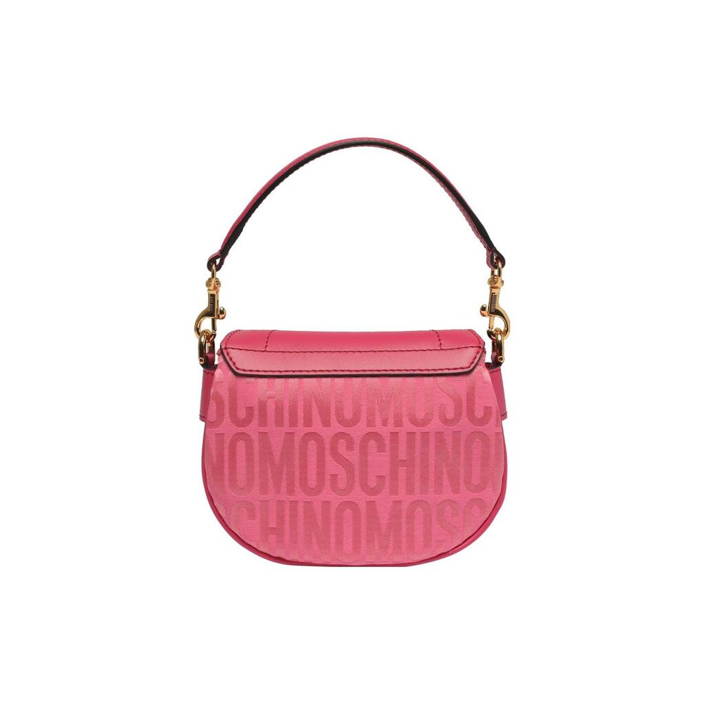 Moschino Letter Logo Print Push Lock Closure Calfskin Fabric Shoulder Crossbody Tote Bag Women Handbags Pink 740682681207