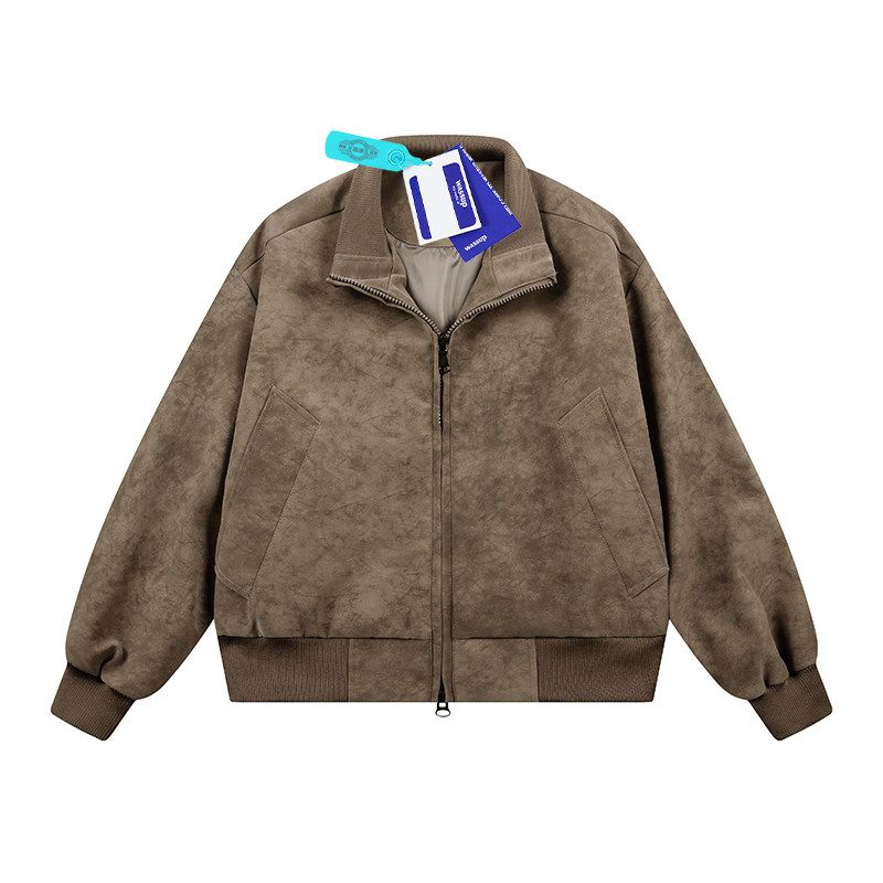 

Wassup Trendy American Niche High Street Short Zip-Up Cardigan Jacket with Stand Collar for Men, Autumn and Winter Cool Style Top Brown 2XL