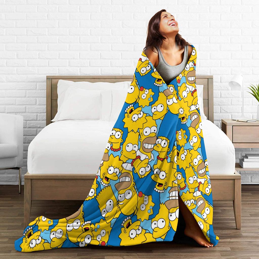 Warm Cozy Blankets Travel S-Simpsons Characters Pattern Print Throw Blanket Pattern Bedspread For Home Decor