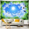 Landscape Tapestry Wall Hanging Sunny Scenery Blue Sky Love Heart Cloud Pigeon Beach Wall Tapestry Backdrop Wall Cloth Tapestry