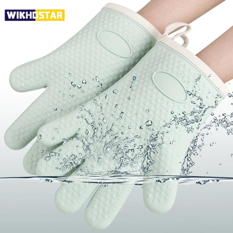 Anti-scald Thickened Silicone Gloves Heat Resistant Microwave  Oven Baking Gloves BBQ Gloves Anti-slip Heat Insulation Mitts