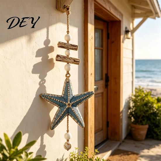 Rustic Wood Decor Lighted Wooden Fish Starfish Wall Hanging Ornament, Beachy with Warm LED Lights Lights, Coastal Nautical for Home Porch Beach House