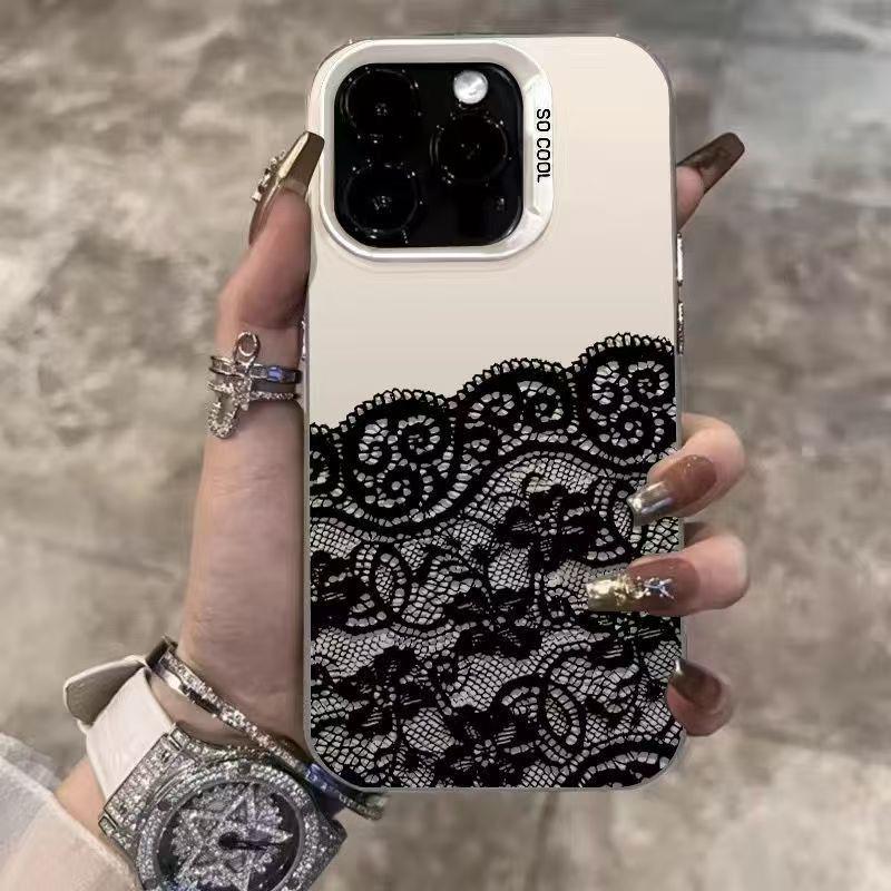 Silver Lace Texture Phone Case for Apple 17/16/15 Pro and 14 Pro Max/13/12