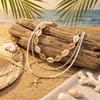 Boho Multilayer Starfish Shell Rice Beads Necklace for Women Irregular Stones Sun Pendant Neck Chain Girl Party Vacation Jewelry