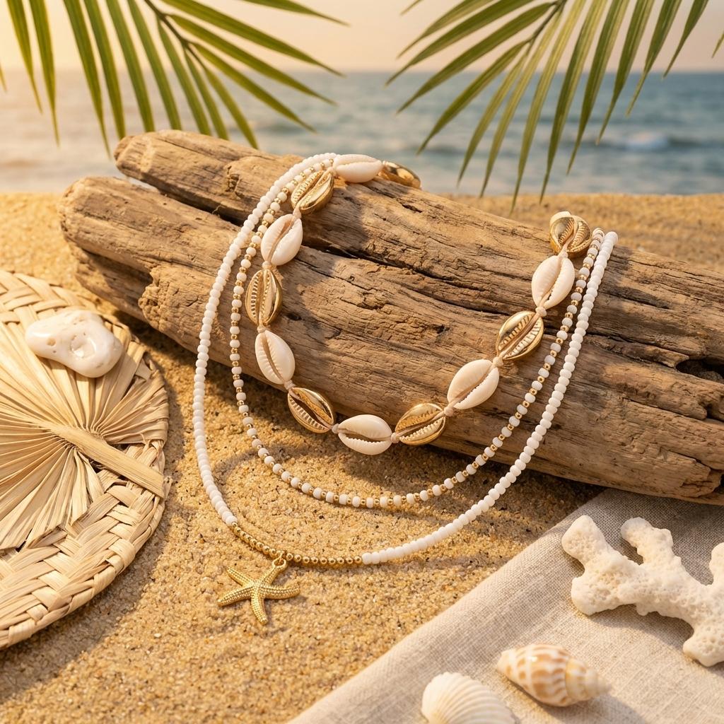 Boho Multilayer Starfish Shell Rice Beads Necklace for Women Irregular Stones Sun Pendant Neck Chain Girl Party Vacation Jewelry