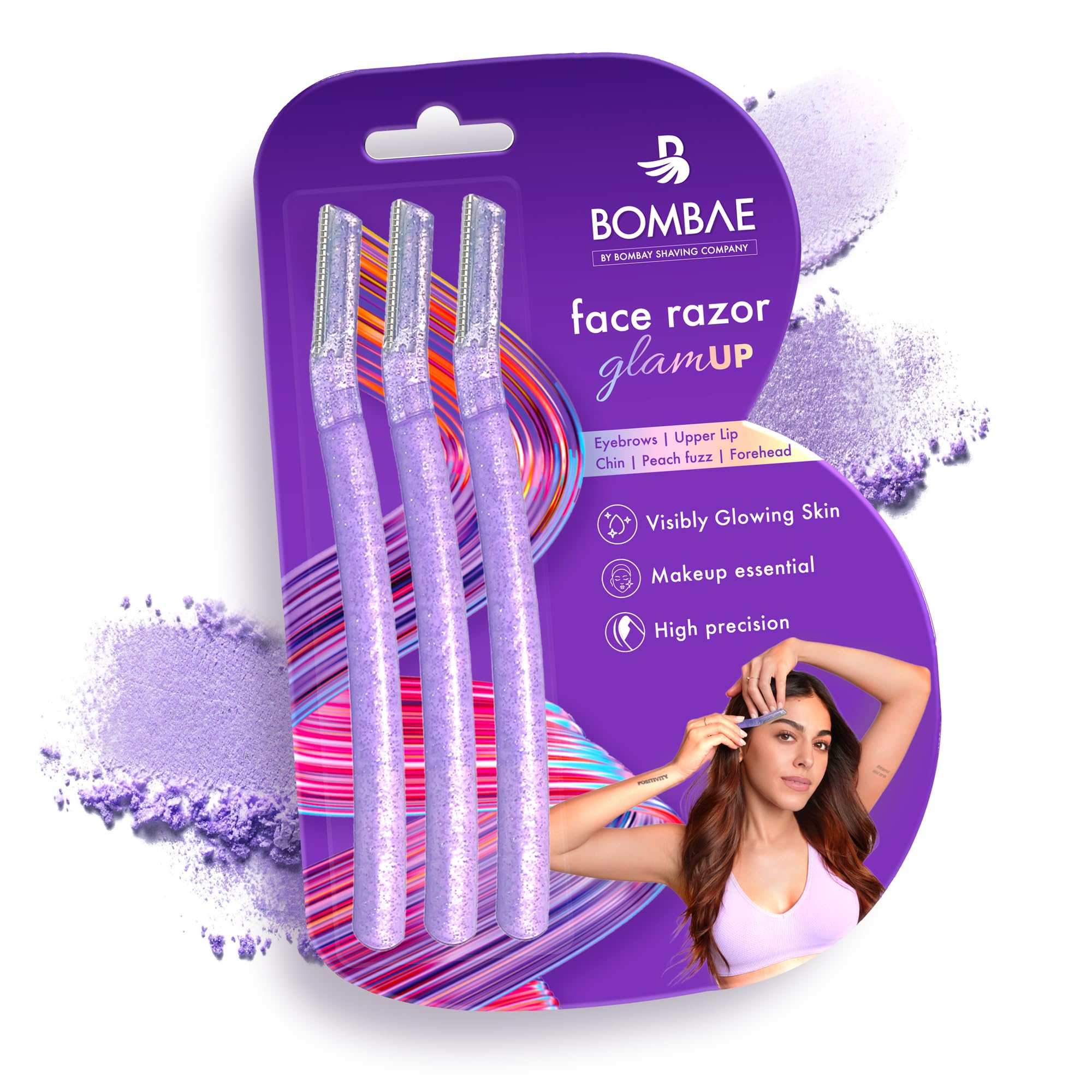 Bombae Glam-up Многоразовый станок для красоты лица для женщин - 3 | Для бровей, верхней губы, подбородка, пушковых волос, лба, межбровья, бакенбард | За