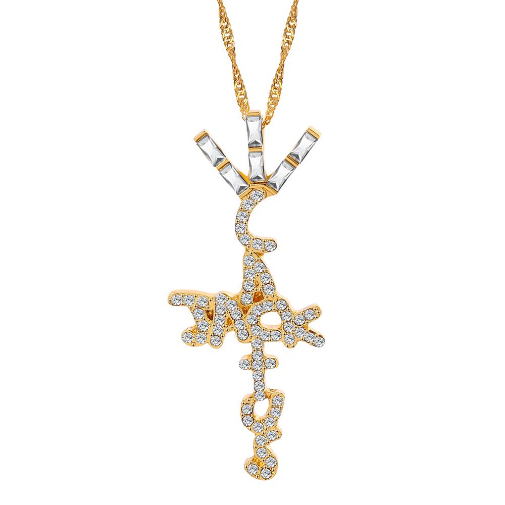 A Cactus Jack Shape Pendant Necklace Crystal Ice Cubic Zirconia Pendant Hip Hop Jewelry Gift