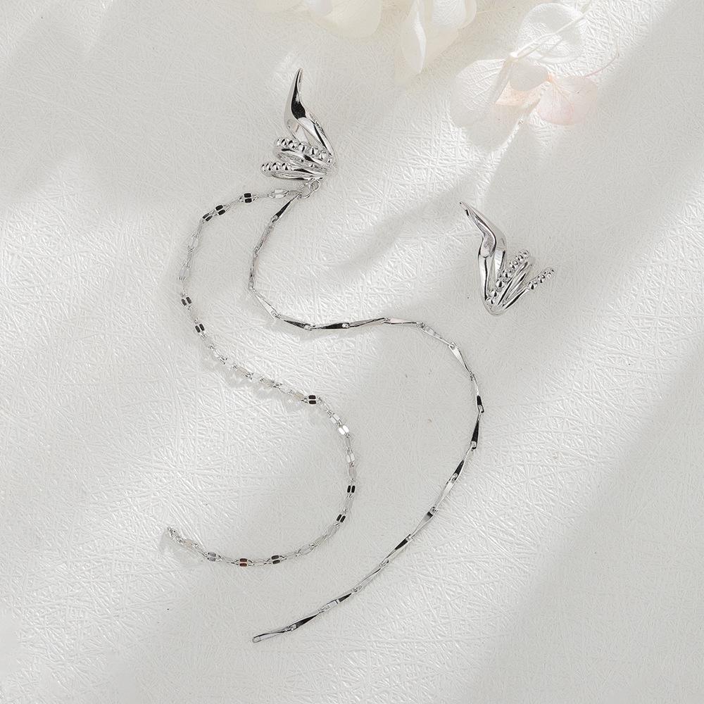 Spring Dawn Geometric Tile Chain Long Ear Cuff