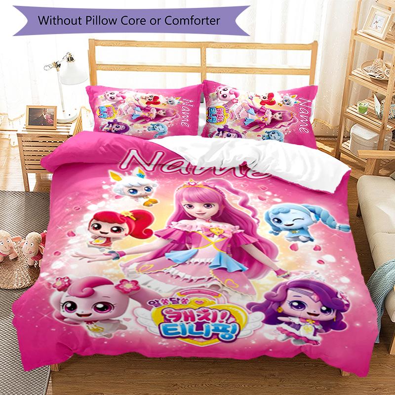 3pcs Custom Name Catch! Teenieping Bedding Set Duvet Cover Closure Includes 1 Duvet Cover & 2 Pillowcases for All Seasons Bedroom Decor