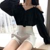 Off Shoulder Blouses Women Ruffles Sexy Party Design Stylish Solid Feminine Leisure All-match Spring Soft Popular Ins