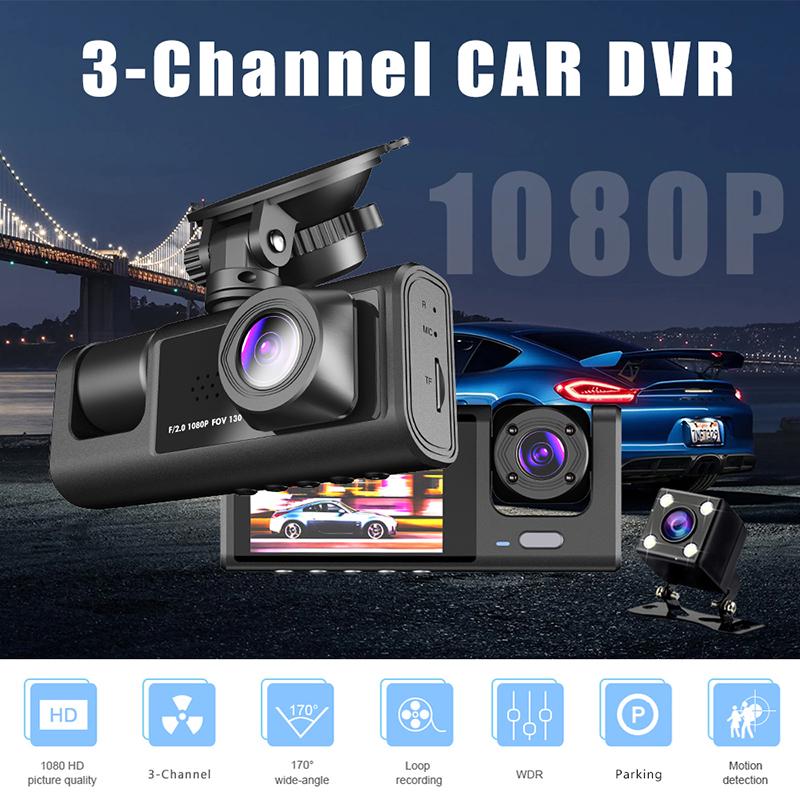 Volle HD 1080P 3 Kamera Dash Cam Für Auto 2 Zoll Bildschirm Dashcam Black Box Fahrer Video Recorder AUTO DVR Hinten Kamera Auto Zubehör