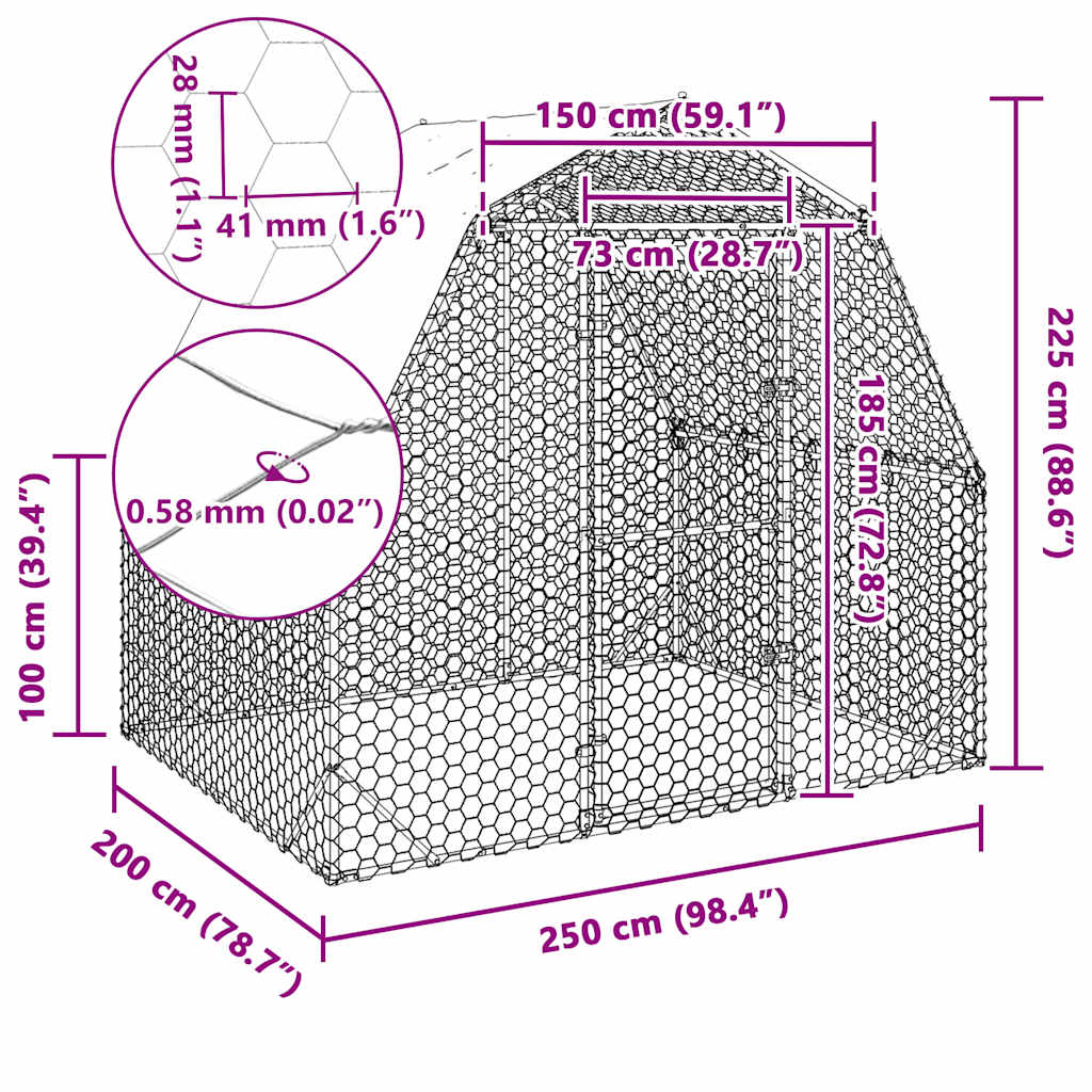 Chicken Coop with Roof 2.5 x 2 x 2.25 m Galvanized Steel