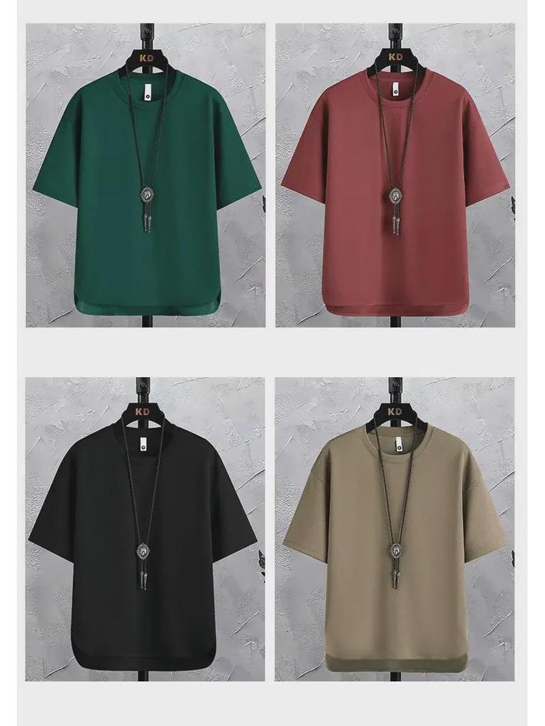 Men's Korean Summer Waffle Short-Sleeve T-Shirt & Casual Sports Two-Piece Set