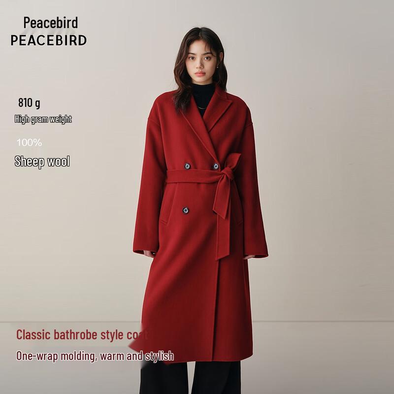 

PEACEBIRD Women s Classic Robe Style Wool Blend Coat L