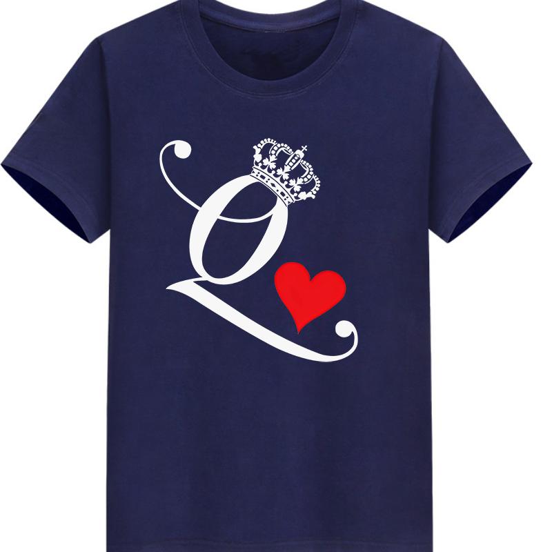 Polyester 100% New KING QUEEN Printed Short-sleeved Casual Couple T-shirt for Couples Women Clothing Graphic Aesthetic Summer