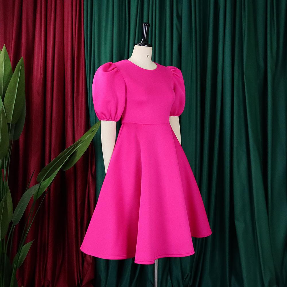Summer Women's Dress Plus Size Round Neck Temperament Bubble Sleeve Waisted Big Swing Dress A-line Dresses