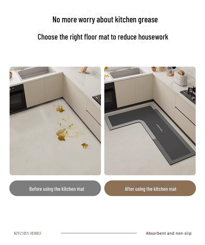 Premium L-shaped Kitchen Mats: Dirt-Resistant, Easy-Care, Quick-Dry Diatom Mud for Absorbing Water & Oil
