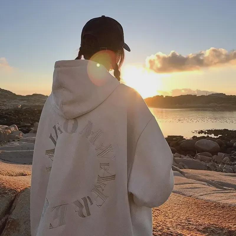 2023 Men's Trendy Letter Print Hooded Sweatshirt - Hong Kong Style, Loose Fit for Spring & Autumn