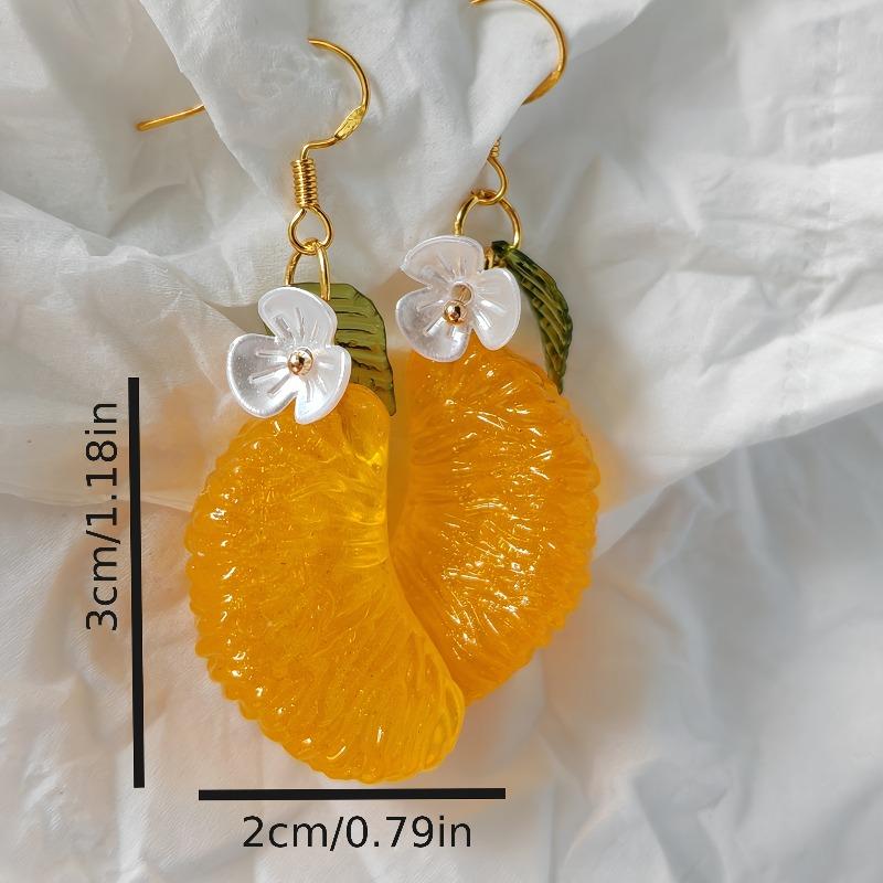 Orange-inspired Drop Earrings - Citrus Fruit with Green Leaf, Glossy Resin Y2K Jewelry, Sweet Summer Gift for Women