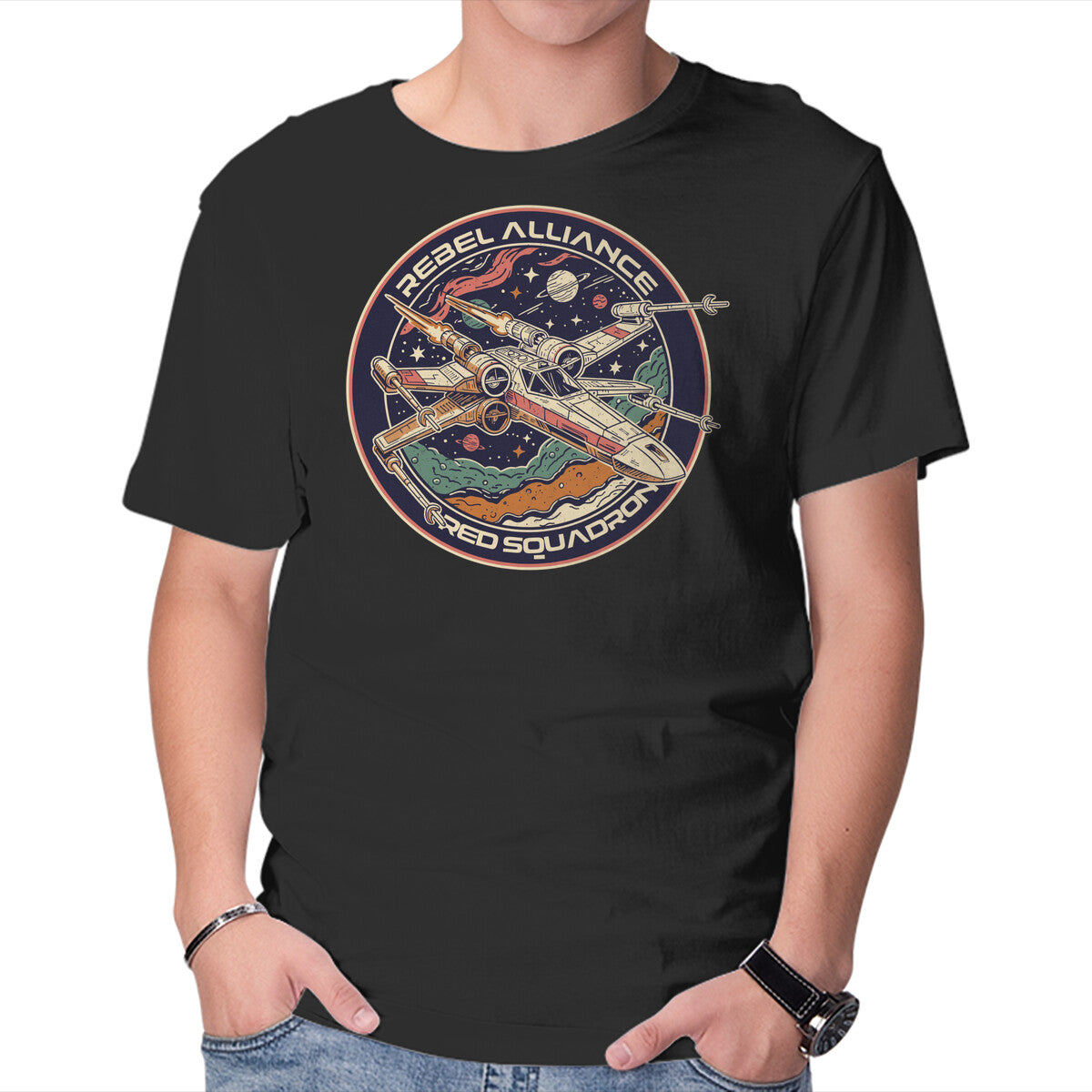 Unisex Crew Neck T-Shirt Squadron Patch Graphic Short Sleeve Casual Tee L