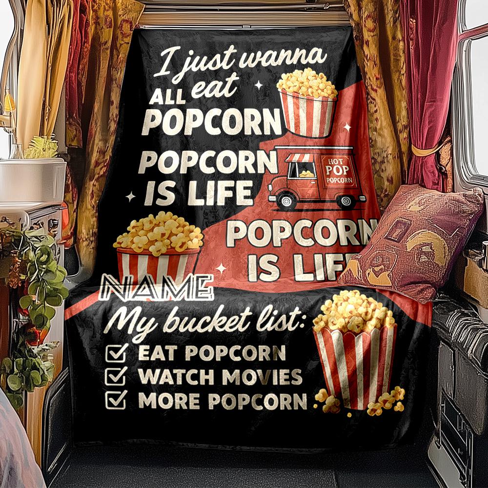 Popcorn Lover'S Bucket List Poster Design Blanketcustomizable With Your Namecomfortable And Stylish Perfect For Travel Beds Chairs Offices Sofas