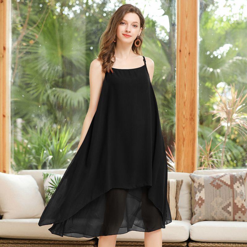 

2023 Модная шифоновая тонкая майка большого размера для дам Black Plus size free size