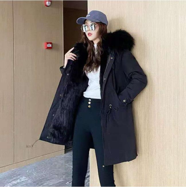 Winter new pie overcome women's medium and long imitation raccoon hair removable liner coat fur jacket large size thickened