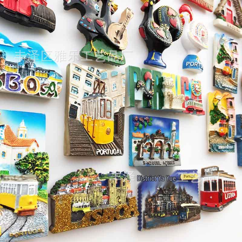 Hand-Painted Resin Magnetic Souvenir Stickers from Portugal