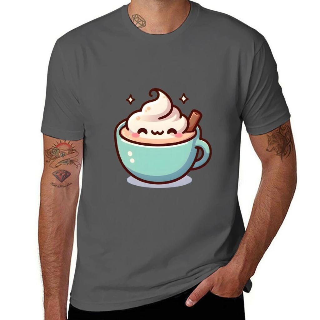 Cute Pastel Coffee Cup Tshirt Retro Style Print Casual Top