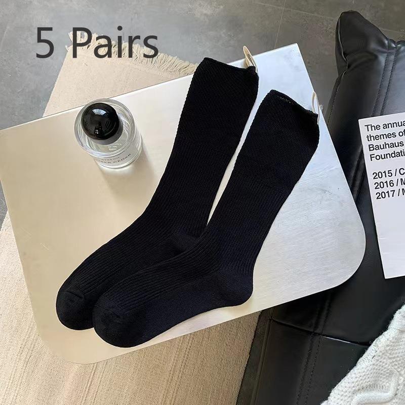 5 Pairs of Women's Solid Color Fashion Versatile Tube Stack Socks