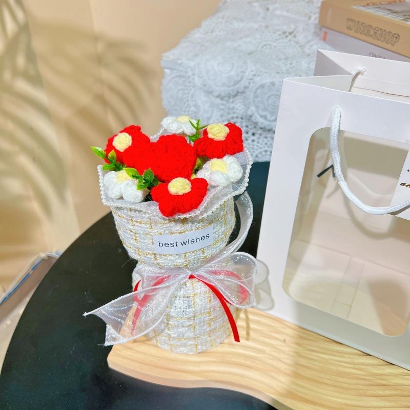 Cross-border Knitted Wool Sunflower Bouquet Exquisite Small Gift Mini Bouquet 38 Valentine's Day Gift