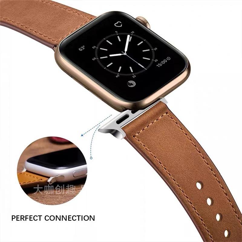 Compatible with Apple & Huawei: Retro Genuine Leather Snap-On Watch Band