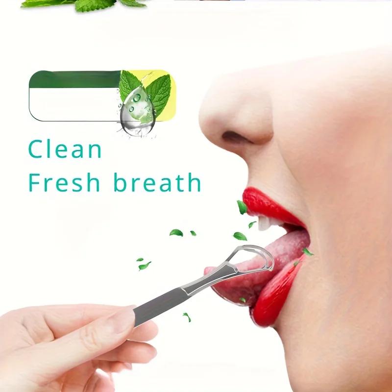 Double-Layer Tongue Cleaner Brush With Stainless Steel Deep Cleaning Bristles & Fresh Breath Tips Tongue Scraping