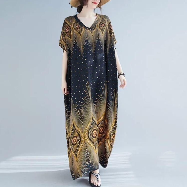 Nouveauté Été Robe Longue Maxi Vintage Florale Satinée Grande Taille Femmes Décontractée Ample Robes
