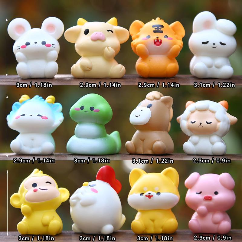 Twelve Zodiac Mini Resin Animal Figurines: Cute Cartoon Style