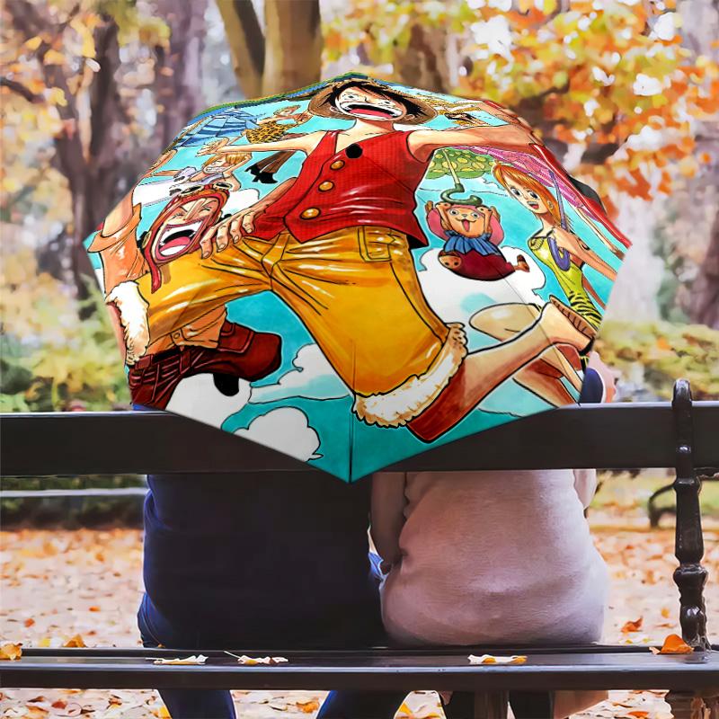 1 PC Automatic Folding Umbrella - Monkey D Luffy Pattern Portable Foldable Design With 8 Ribs Christmas Birthday Gifts