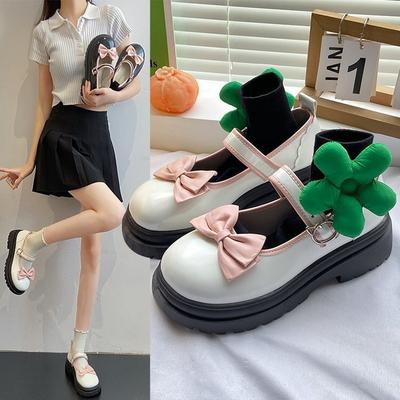 Uniform Shoes Women's Spring Thin Bow Mary Jane Shoes Thick Bottom Heightening Single Shoes Fashionable and Comfortable