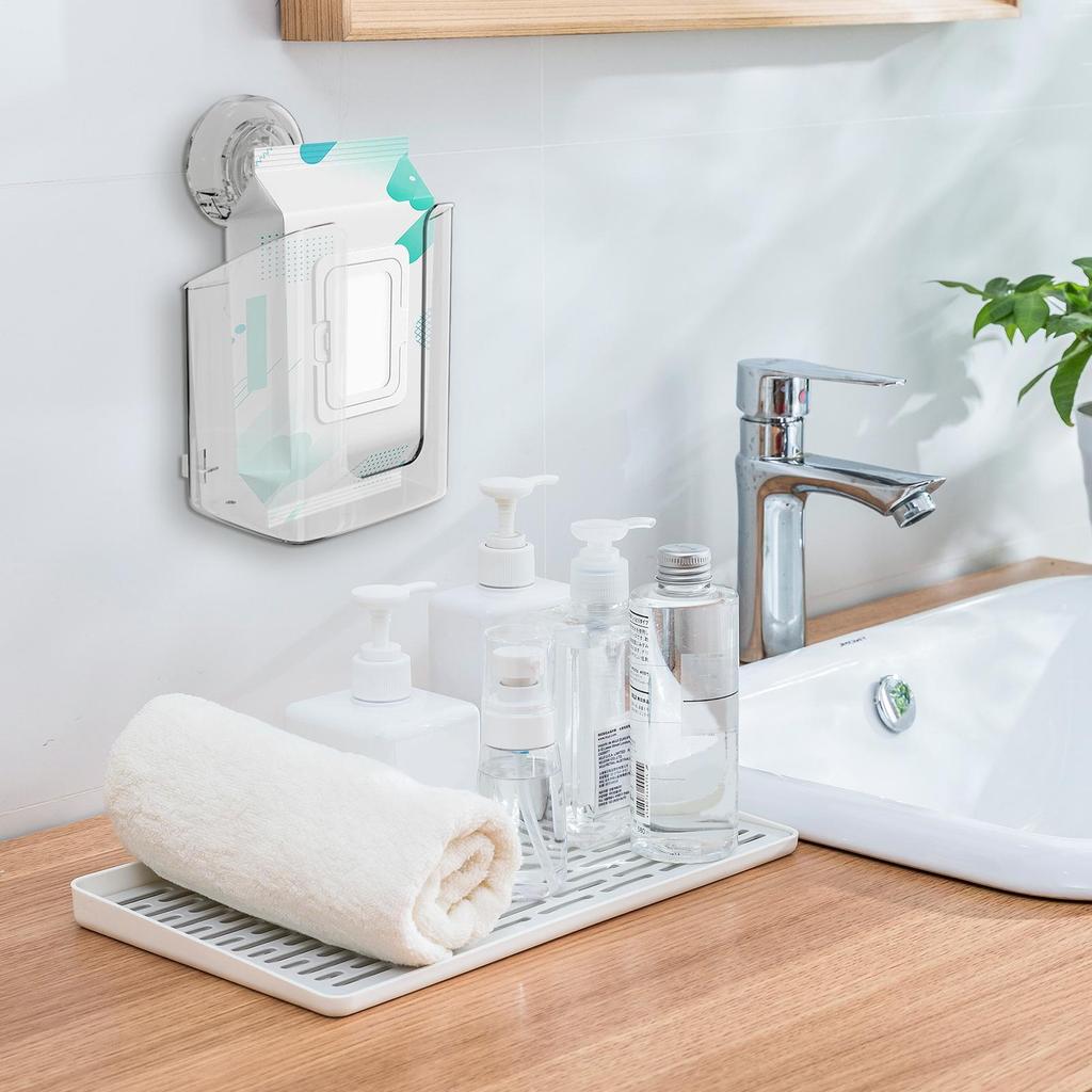 Wall Mounted Wet Wipes Dispenser Suction Cup Wall Mounted Tissue Box Holder Flushable Multifunction Wipe Containers Refillable