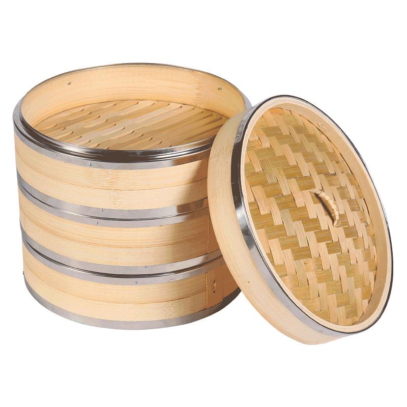 Mao Bamboo Steamer Basket with Stainless Steel Edge - Ideal for Baozi, Mantou, and Xiaolongbao.