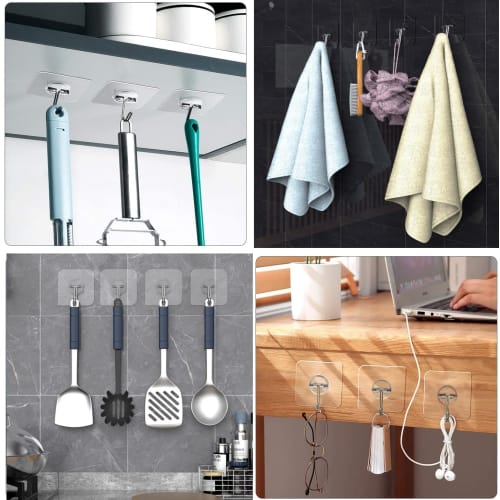 Strong Adhesive Wall Hooks, No Drilling Required - YOKELLMUX Wall Hooks, Self-Adhesive, 20kg Weight Capacity, No Drilling, No Damage, No Marks, Waterp