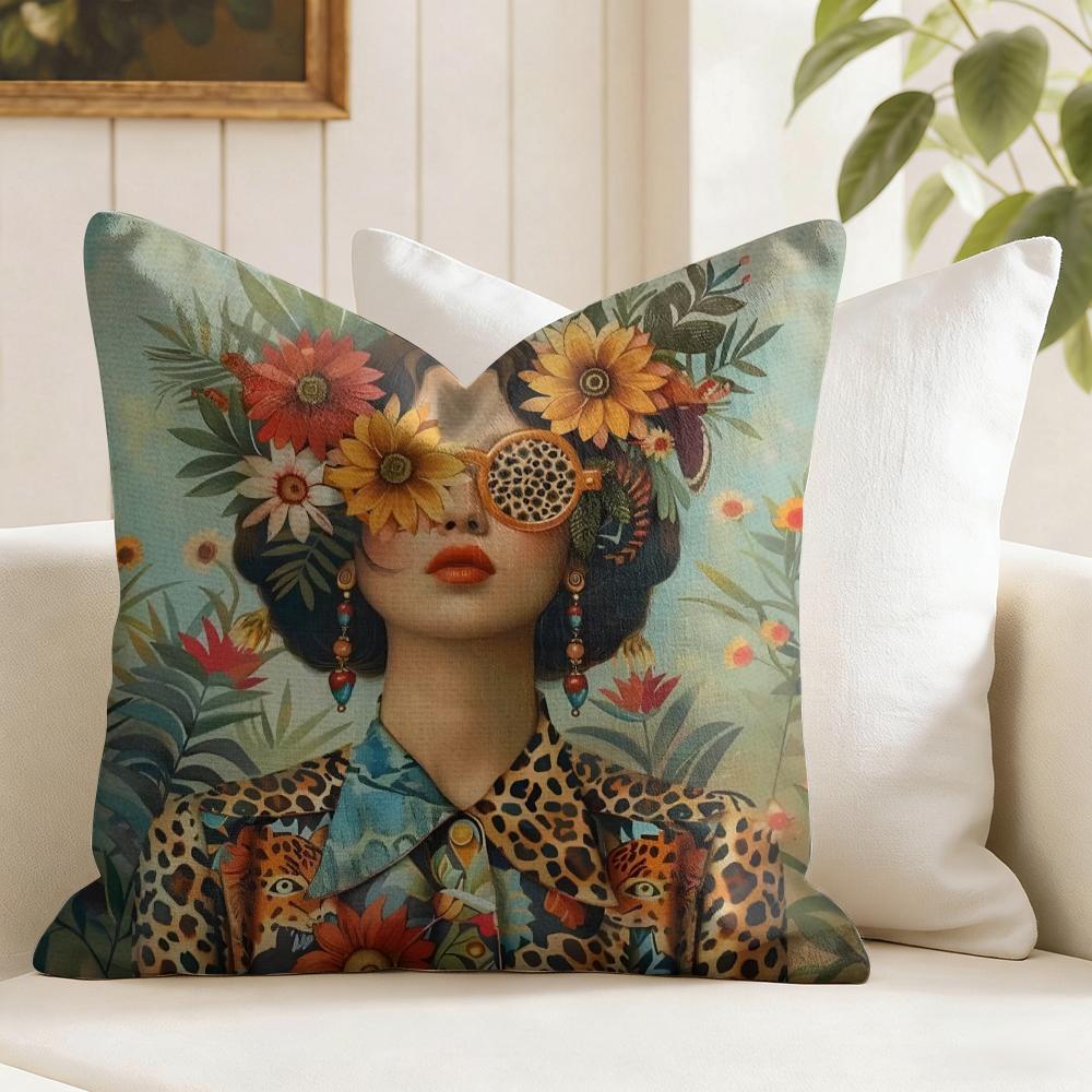 Flower Girl Aesthetic Cushion Cover Summer Linen Pillow Case Organic Fabric Cushion Cover DoubleSided Print Sofa Home Decor