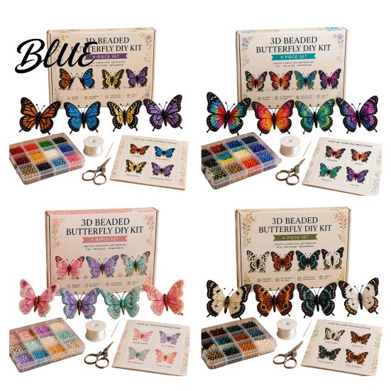 Creative DIY Hobby Kit 3D Beaded Butterfly Craft Kit Tiny Animal Handmade Art Set Weekend Activities with Instruction Cute 4-Pack Butterflies