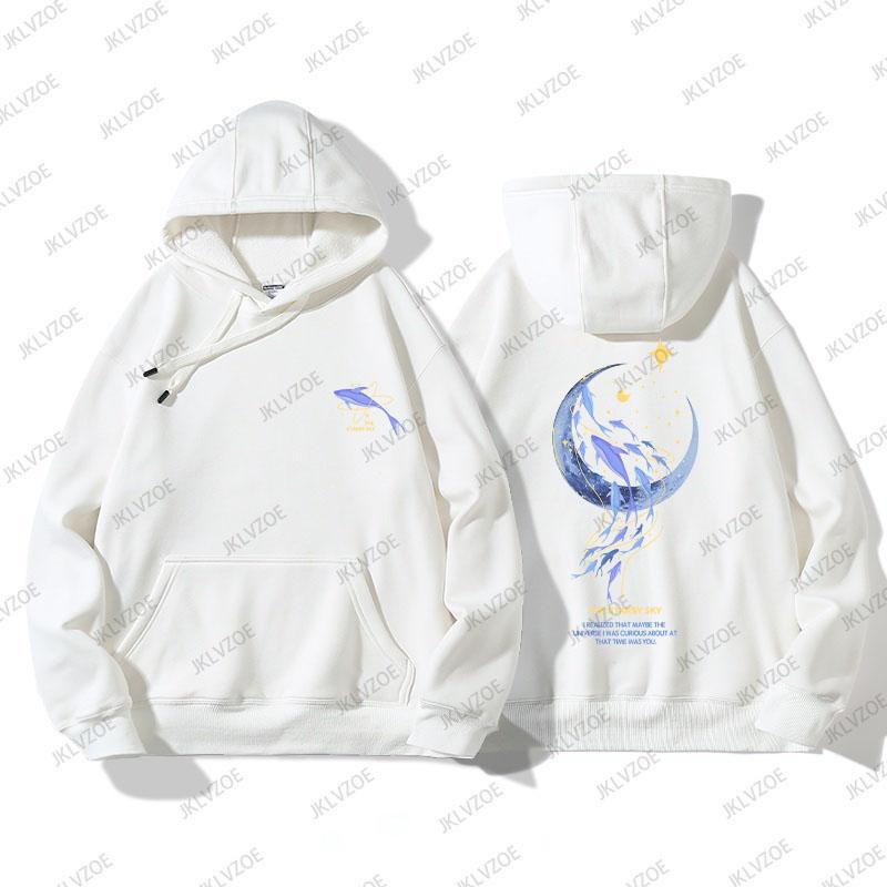 2024 New Korea Spring Autumn Women's  Hoodie Whale Print Designer Long Sleeved Sports Sweater Hoodie Unisex Oversized Clothes
