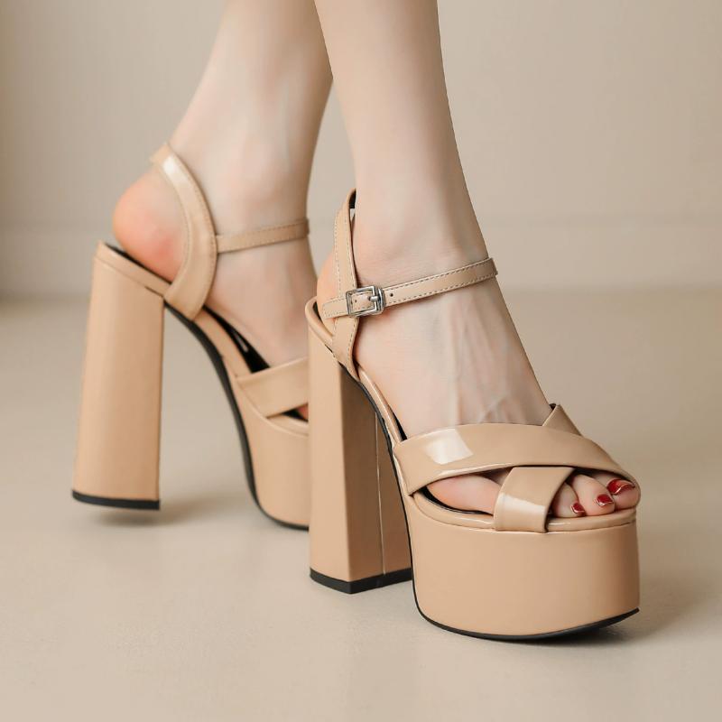 Pink Women's Sandals Shoes Summer 2025 Platform Block High Heels Ankle Strap Black Dance Wedding Shoes Ladies Big Size Flip Flop