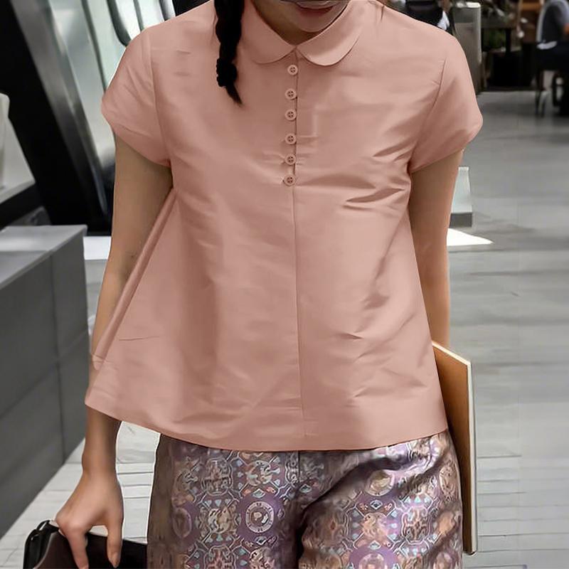 ZANZEA Women Summer Casual Doll Collar Short Sleeve Satin Blouse