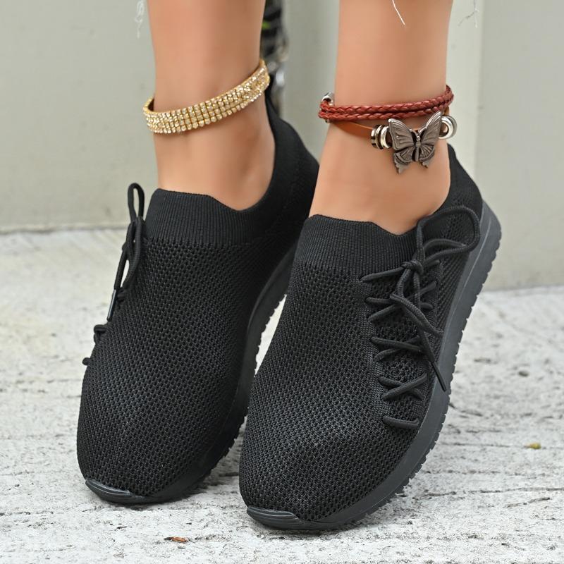 Women's Solid Color Sneakers Breathable Mesh Woven Outdoor Lightweight Low Top Walking Running Sports Socks Shoes
