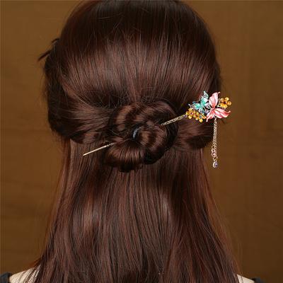 Classical Painted Fashion Diamond-encrusted Flower Fringed Hairpin Female Disc Hair Step Hairpin Ethnic Style Retro Versatile Hair Accessories