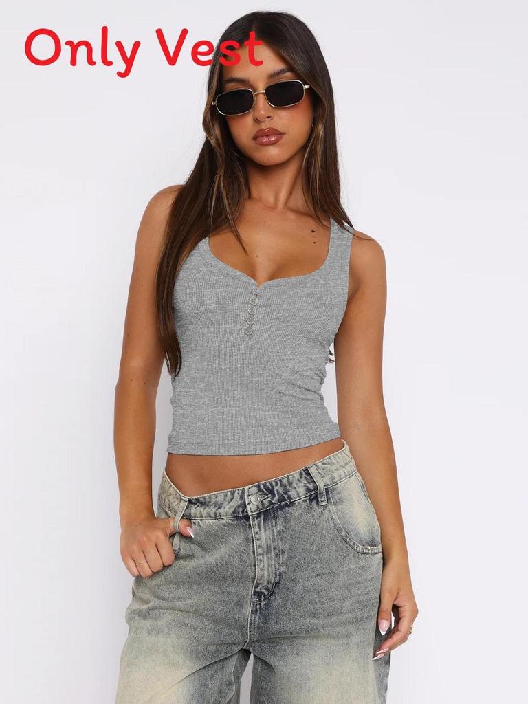 American Sexy Girl Low U Neck Sleeveless Top With Ribbed Fabric For Summer Party Wear