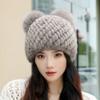 New Mink Hair Hat Warm Woven Wool Fox Hair Ball Cute Mickey Hat Fur Milliner Autumn and Winter