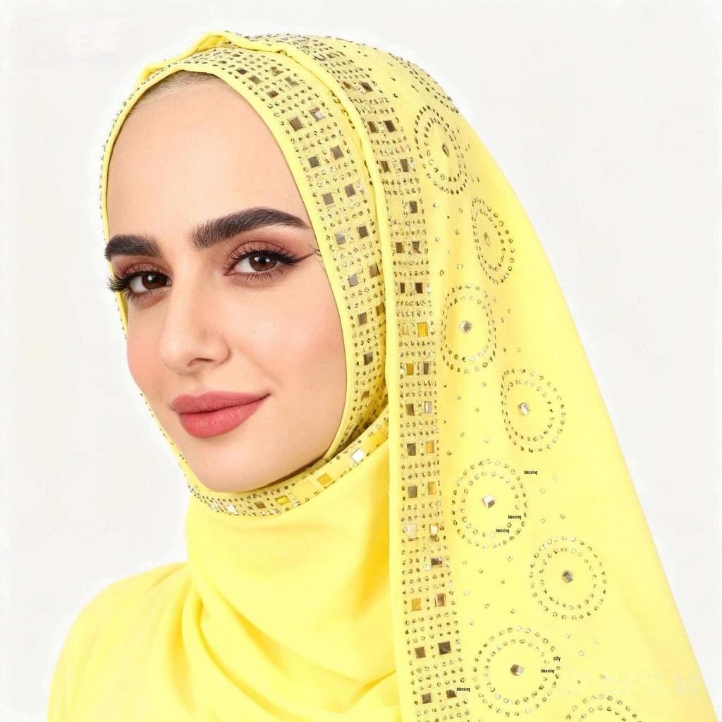 A007 Rhinestone & Pearl Embellished Long Scarf with Lace Trim